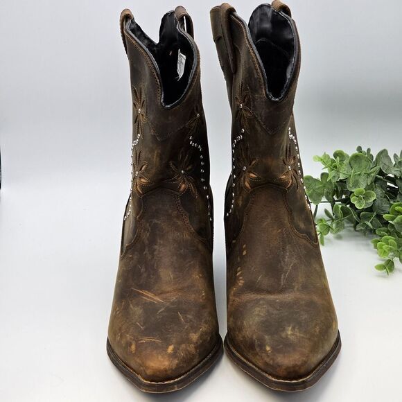 Sante Fe Western Boots Womens 11M Distressed Leather Rhinestone Cowgirl Festival - Picture 2 of 13